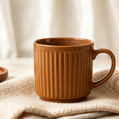 Vintage Ribbed Mug | 380ml | Caramel Brown
