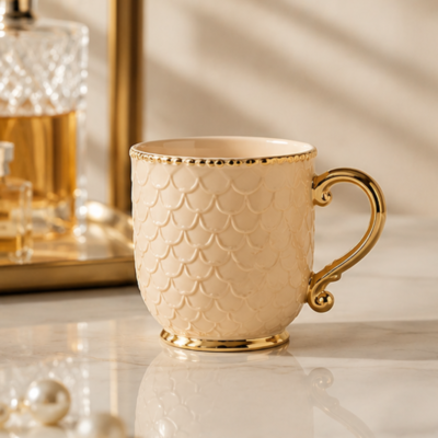 Light-Luxury Embossed Mug | 400ml | Warm Apricot
